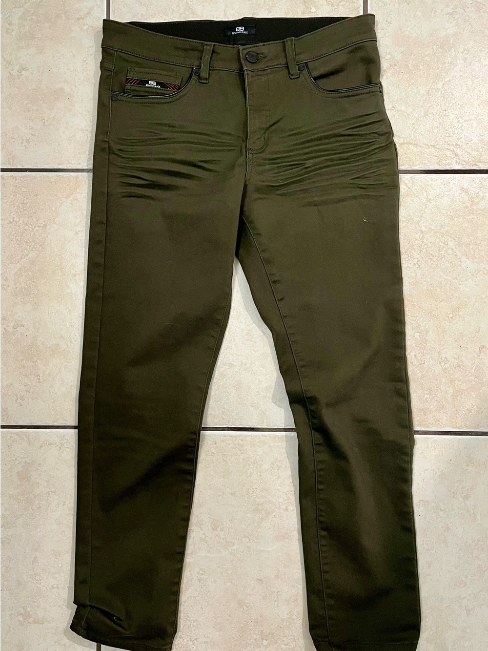 Benjamin Black Olive Green Slim Stretch Pants